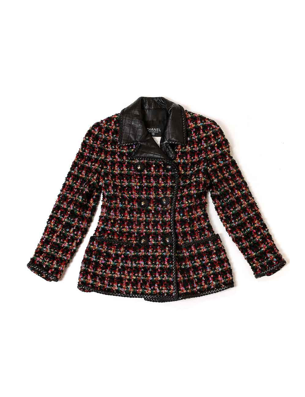 Veste T40 vintage CHANEL tweed et cuir
