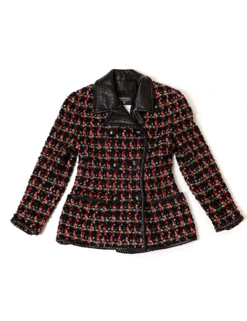 Veste T40 vintage CHANEL tweed et cuir