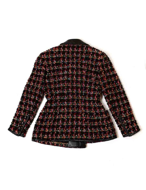 Veste T40 vintage CHANEL tweed et cuir