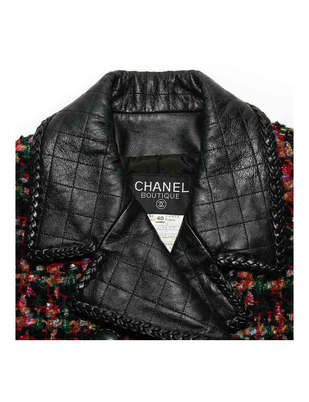 Veste T40 vintage CHANEL tweed et cuir