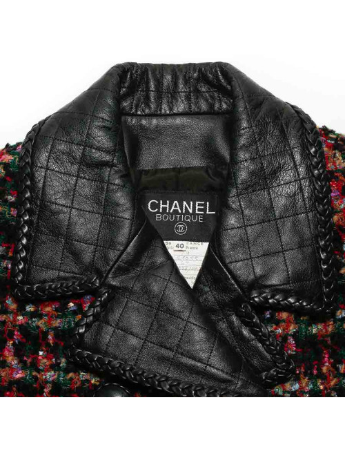 Veste T40 vintage CHANEL tweed et cuir