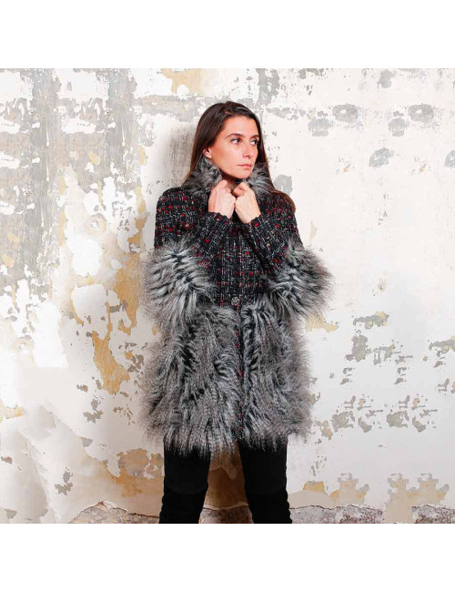 Veste T 36 CHAENL en tweed et fausse fourrure