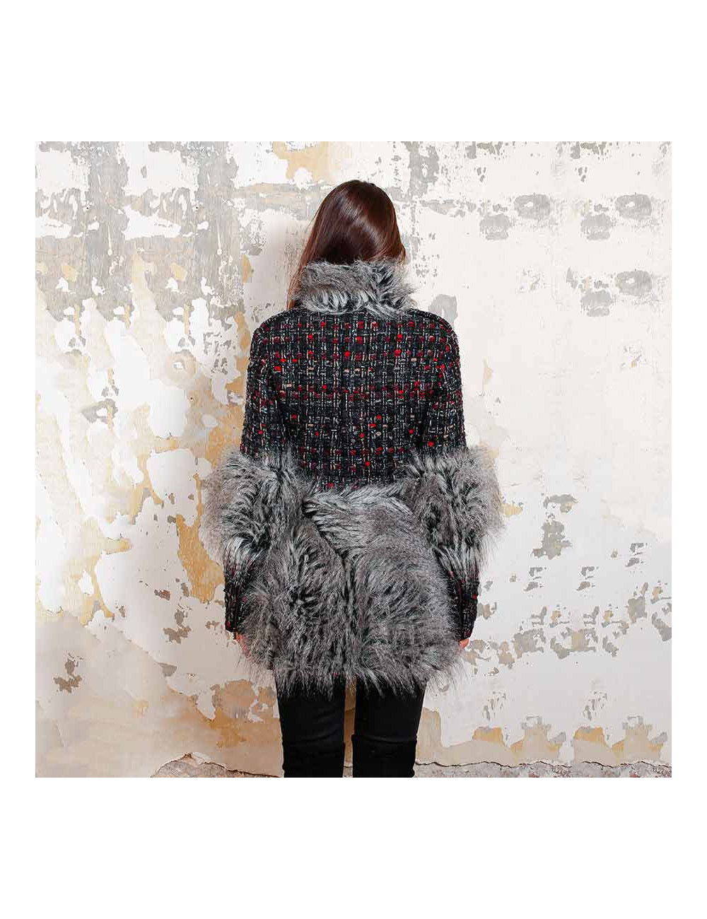 Veste T 36 CHAENL en tweed et fausse fourrure