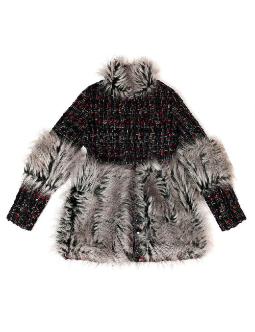 Veste T 36 CHAENL en tweed et fausse fourrure