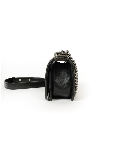 CHANEL mini Boy bag in black lambskin and golden lace