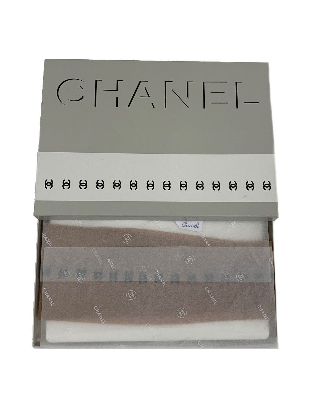 Collants CHANEL CC en voile naturel et logos noirs