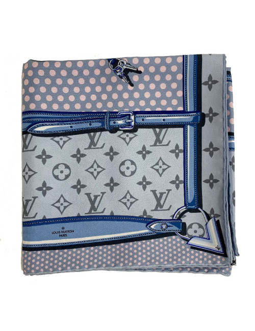 Carré Pop Confidential LOUIS VUITTON en soie bleu pâle