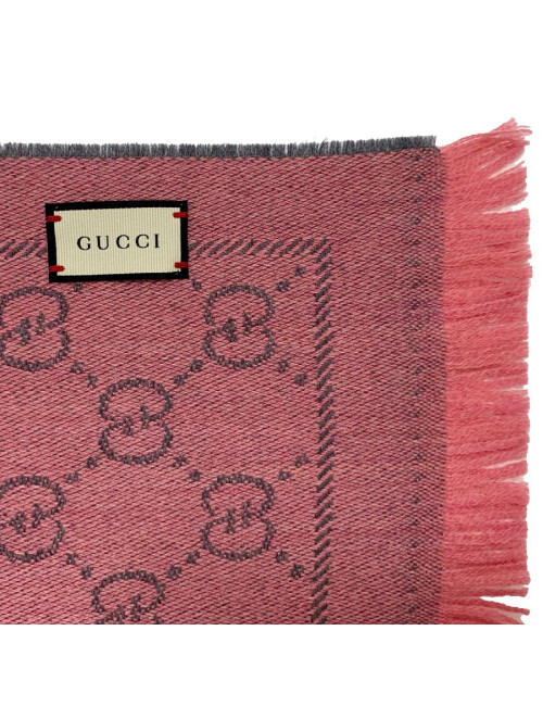 Echarpe GUCCI GG en jacquard de laine rose et grise