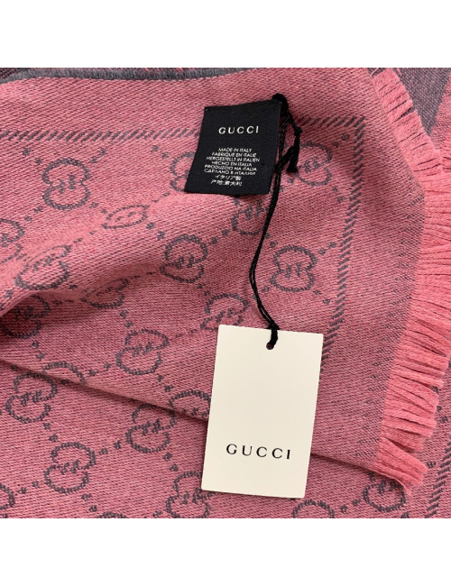 Echarpe GUCCI GG en jacquard de laine rose et grise