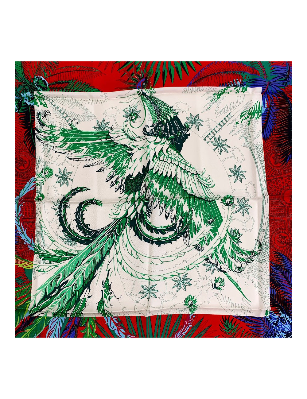 Carré HERMES Mythiques Phoenix en soie rouge