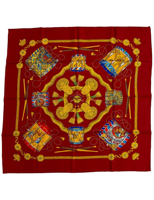 HERMES Les Tambours silk square scarf