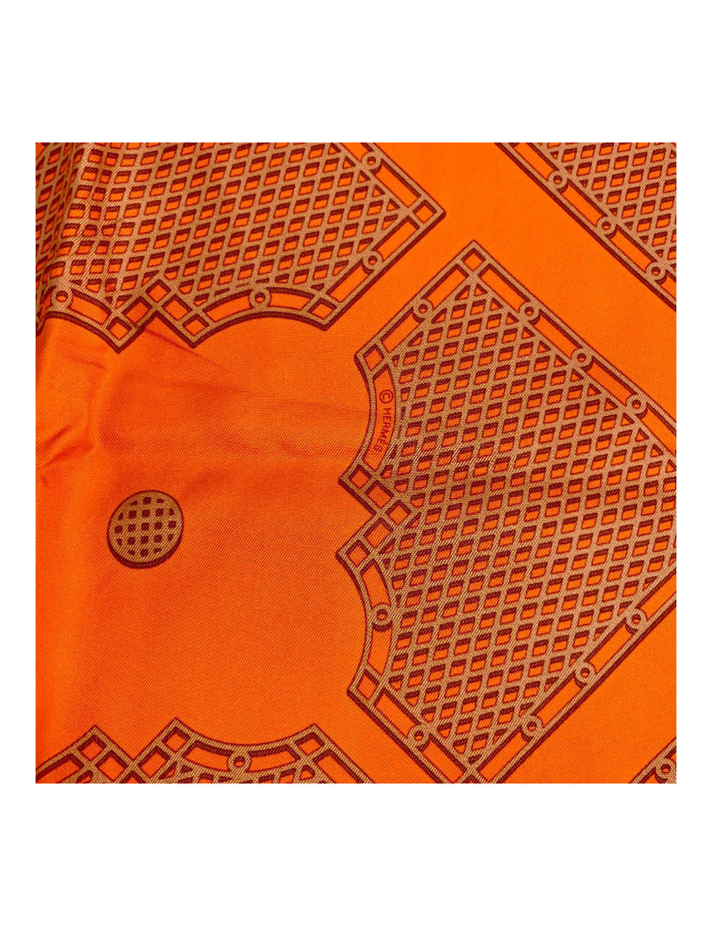 Carré HERMES "HERMES SELLIER" soie 100% orange