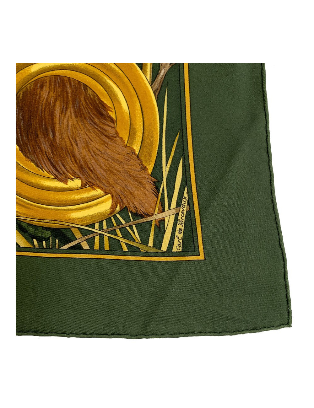 Foulard HERMES Chasse au Bois en soie vert foncé