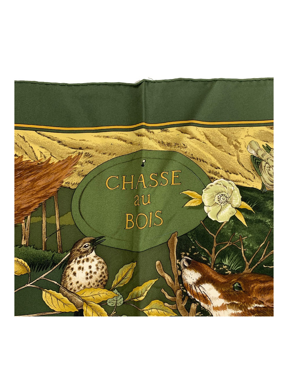 Foulard HERMES Chasse au Bois en soie vert foncé