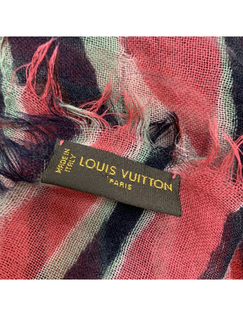 Foulard LOUIS VUITTON rayé en cachemire et soie à petite franges