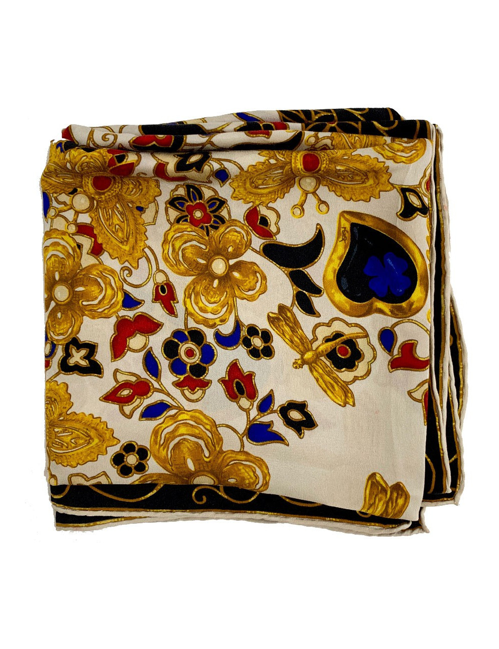 Carré de soie YVES SAINT LAURENT noir, or et beige
