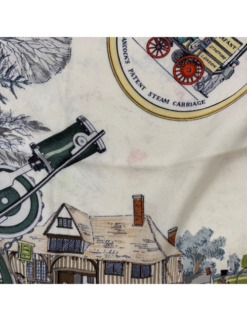 Carré HERMES "Les merveilles de la vapeur" soie 100%