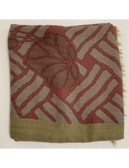 Echarpe HERMES homme kaki en cachemire et soie