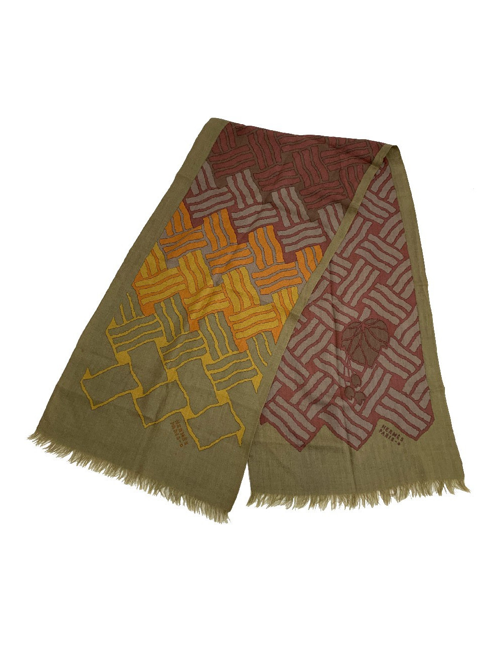 Echarpe HERMES homme kaki en cachemire et soie