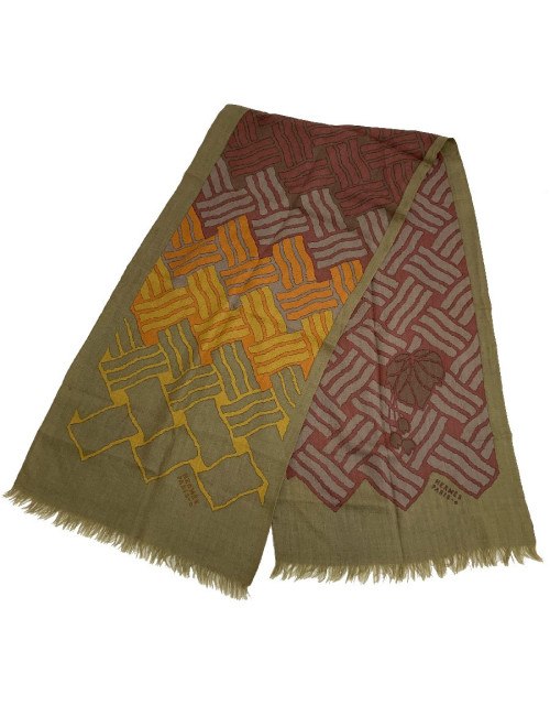 Echarpe HERMES homme kaki en cachemire et soie