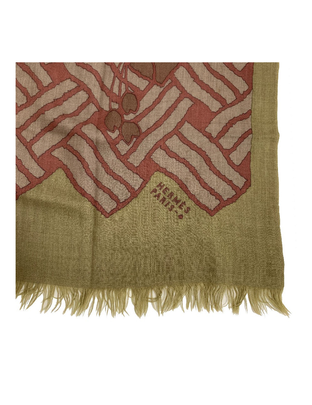 Echarpe HERMES homme kaki en cachemire et soie