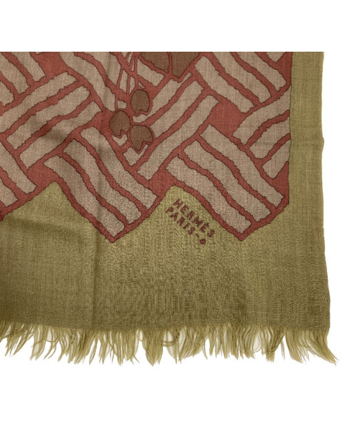 Echarpe HERMES homme kaki en cachemire et soie