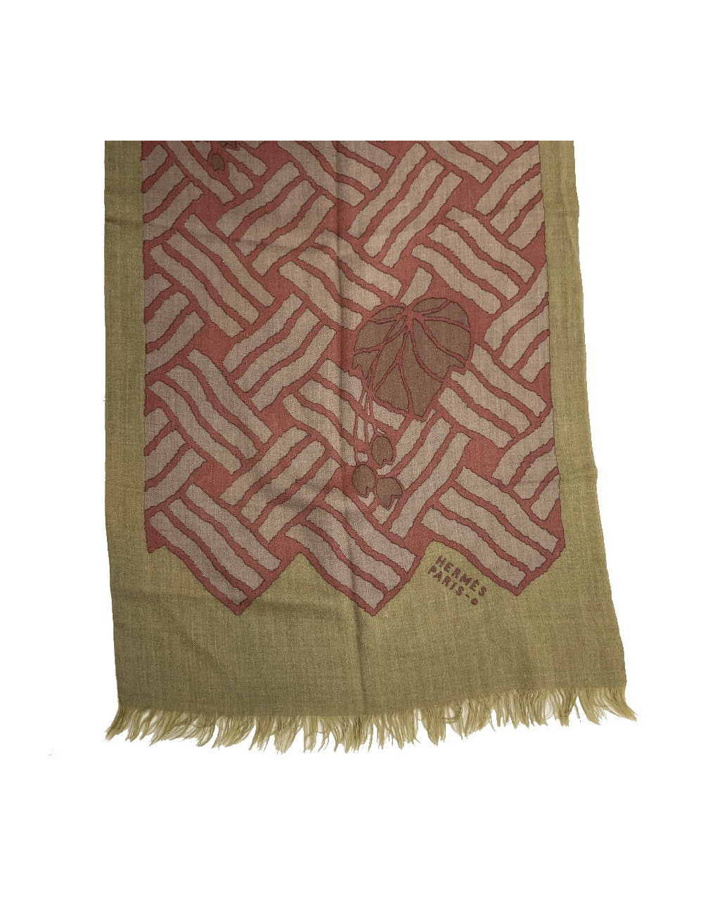 Echarpe HERMES homme kaki en cachemire et soie