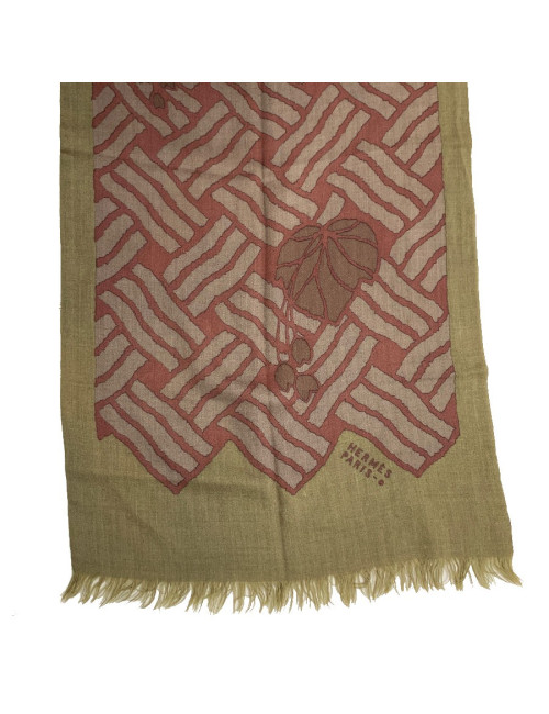 Echarpe HERMES homme kaki en cachemire et soie