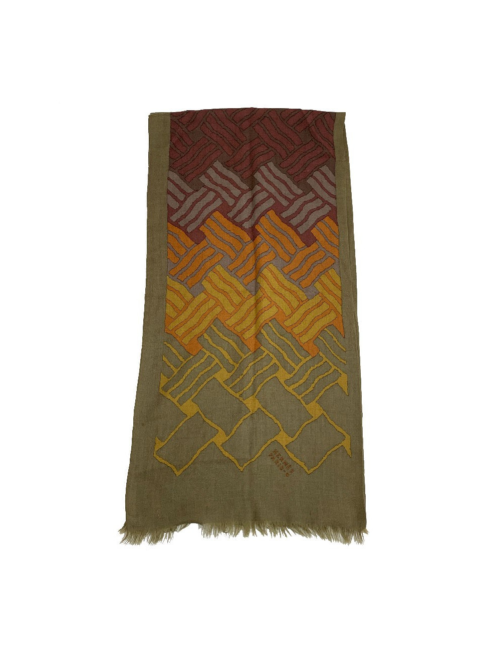 Echarpe HERMES homme kaki en cachemire et soie