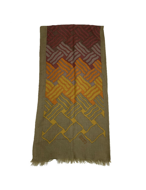 Echarpe HERMES homme kaki en cachemire et soie