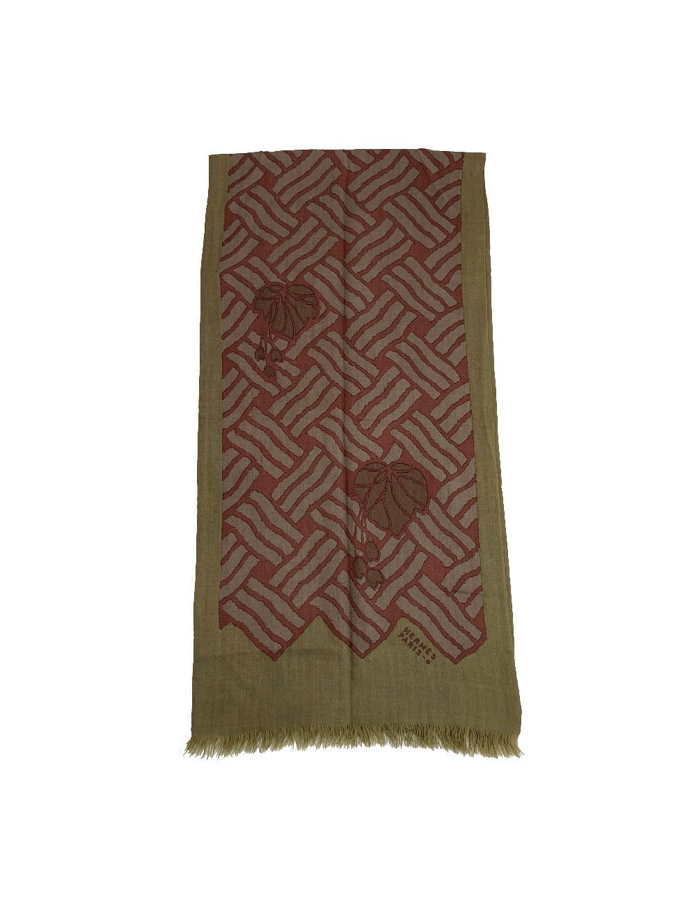 Echarpe HERMES homme kaki en cachemire et soie