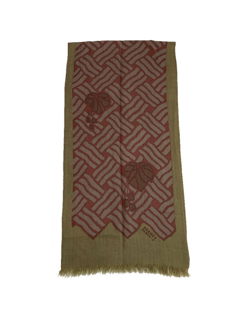 Echarpe HERMES homme kaki en cachemire et soie