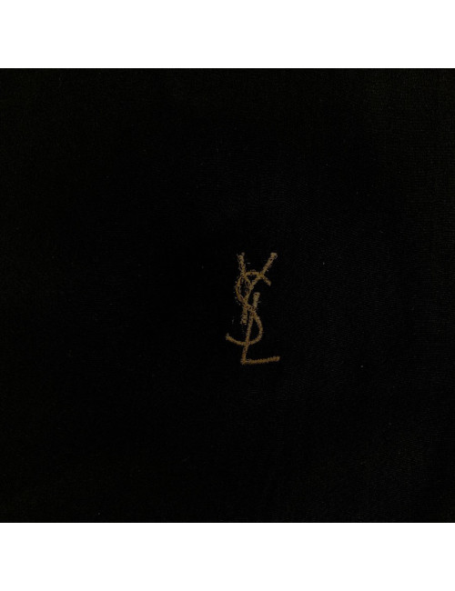 Echarpe YVES SAINT LAURENT noire vintage en soie et franges noires et dorées