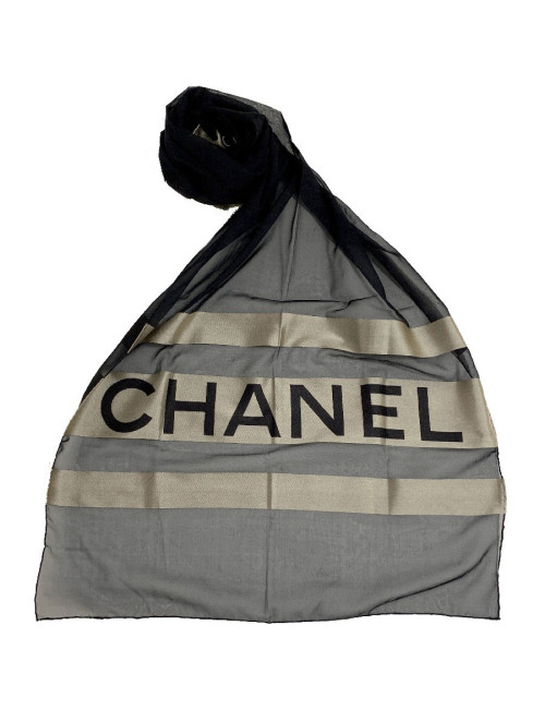 Foulard soie CHANEL noir et gris