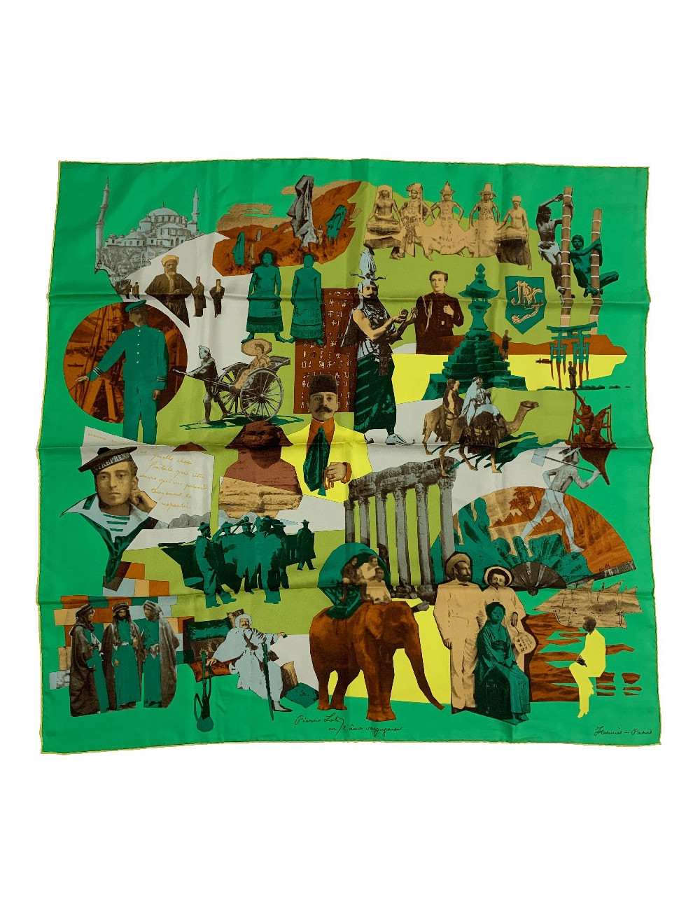 Carré HERMES "pierre Loti ou l'âme voyageuse" soie 100%