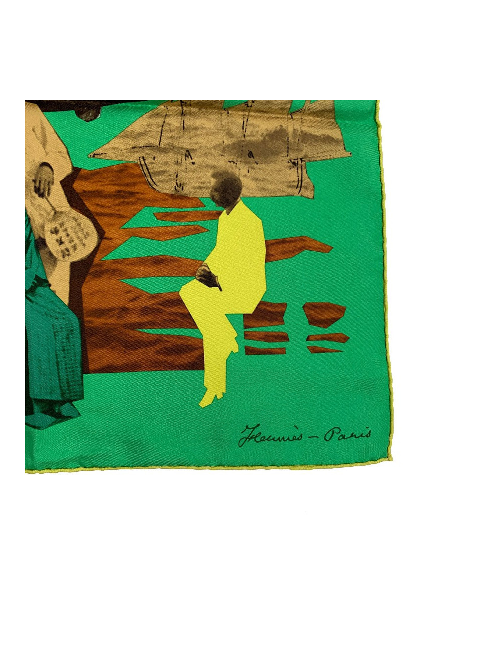 Carré HERMES Pierre Loti ou l'âme voyageuse' en soie verte 
