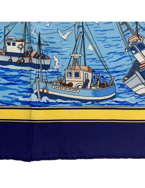 Carré 90 x 90 HERMES soie 100 % "Retour de pêche"