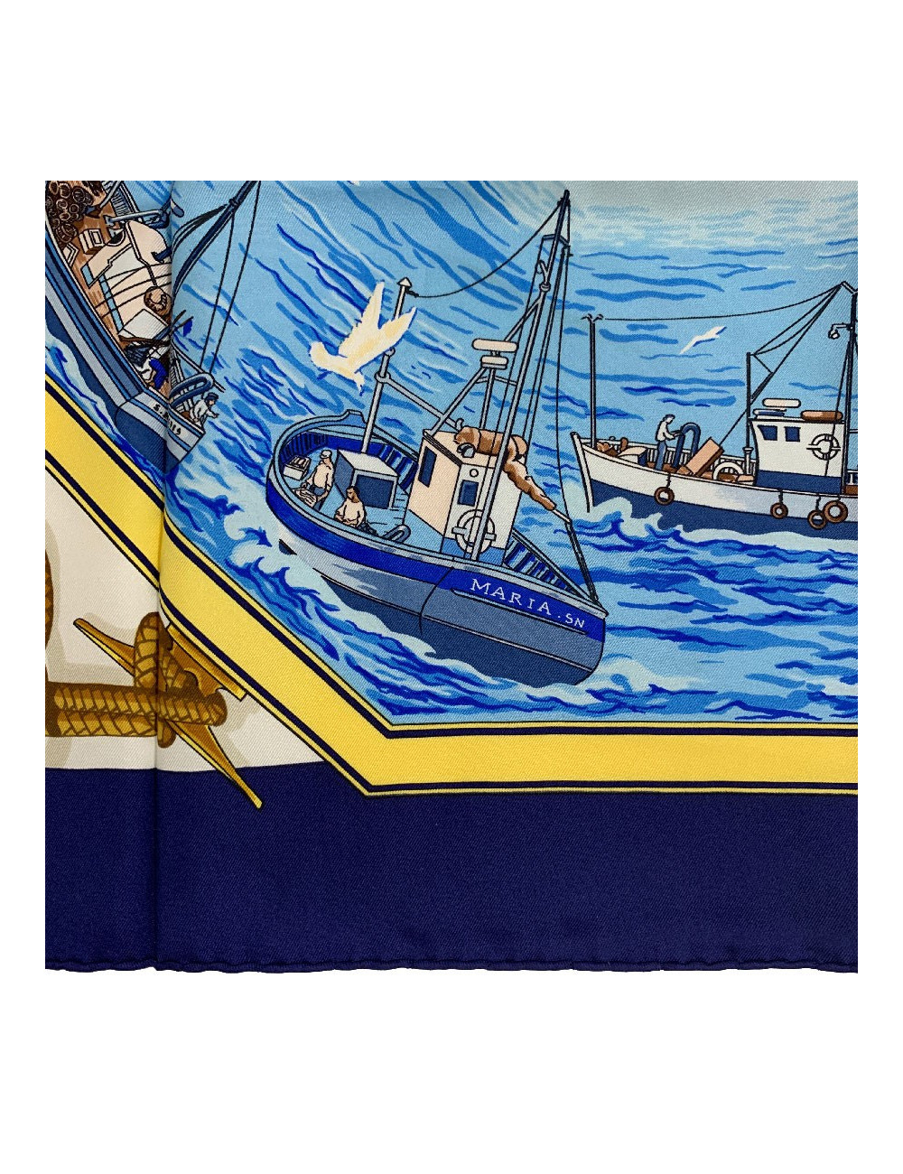 Carré 90 x 90 HERMES soie 100 % "Retour de pêche"