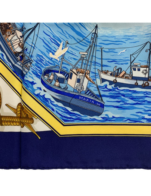 Carré 90 x 90 HERMES soie 100 % "Retour de pêche"