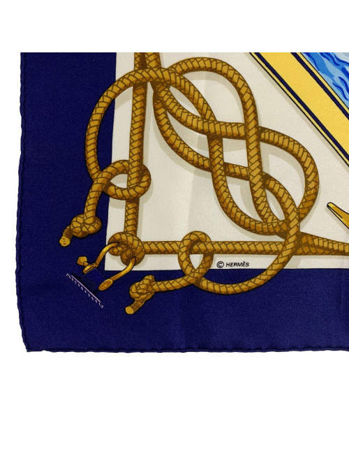 Carré 90 x 90 HERMES soie 100 % "Retour de pêche"