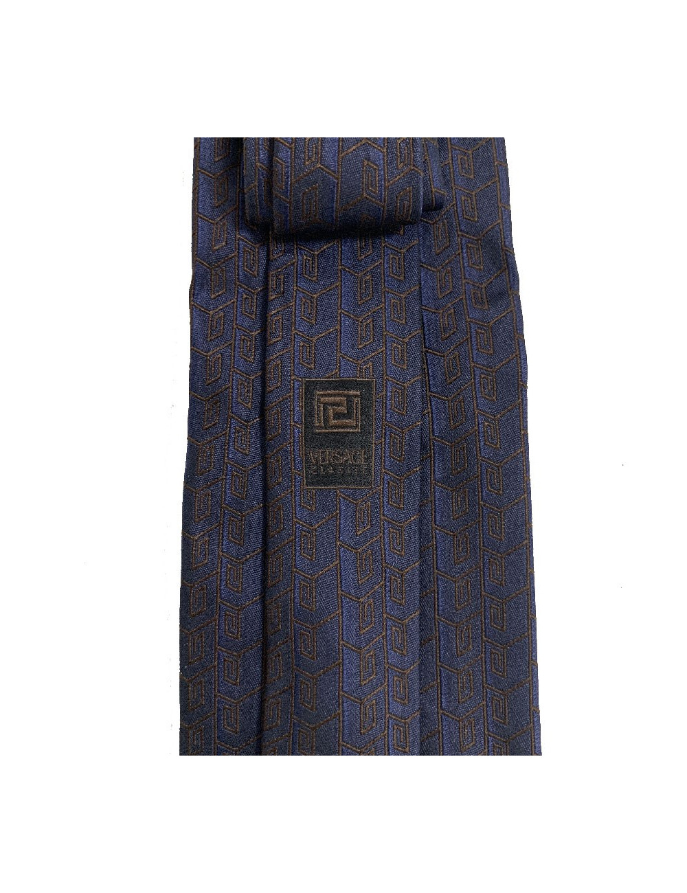 Cravate VERSACE 100% soie bleue motifs VERSACE marrons