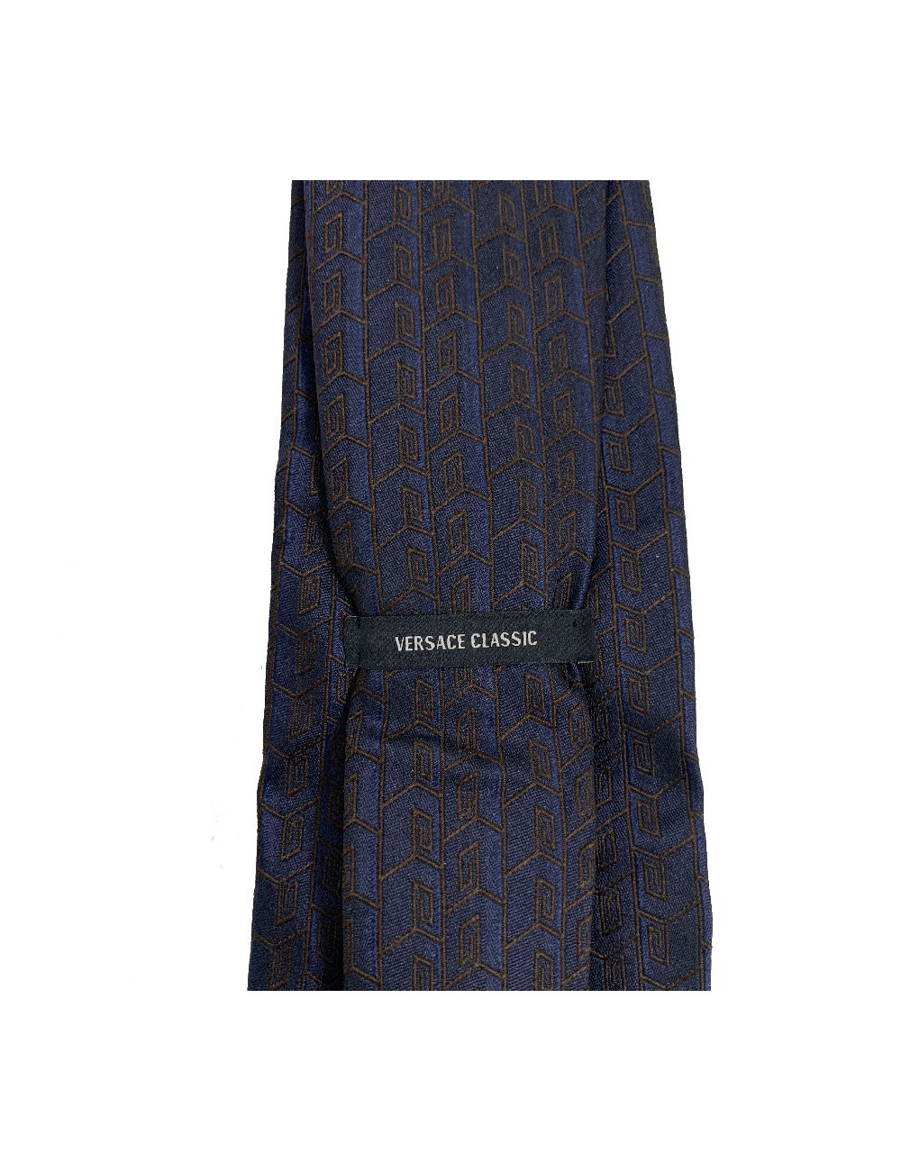 cravatte VERSACE 100% soie bleue motifs VERSACE marrons