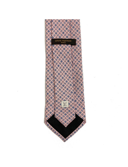 Cravate LOUIS VUITTON en 100% soie rose monogram bleu et gris