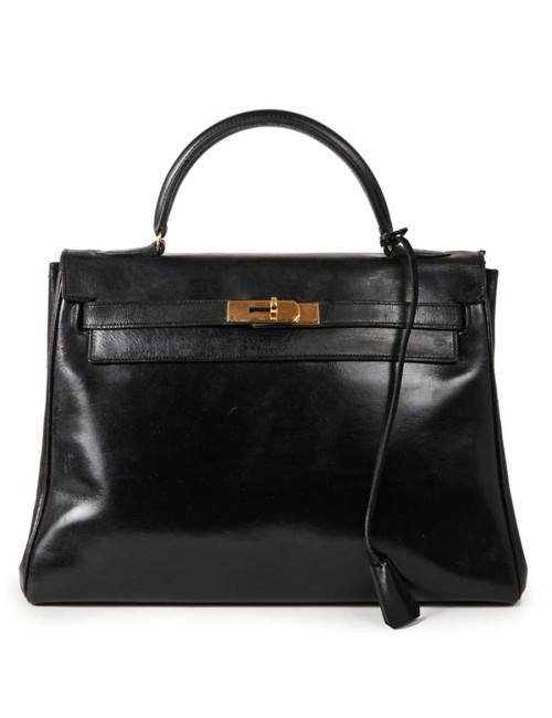 Sac Kelly 32 vintage HERMES cuir box noir