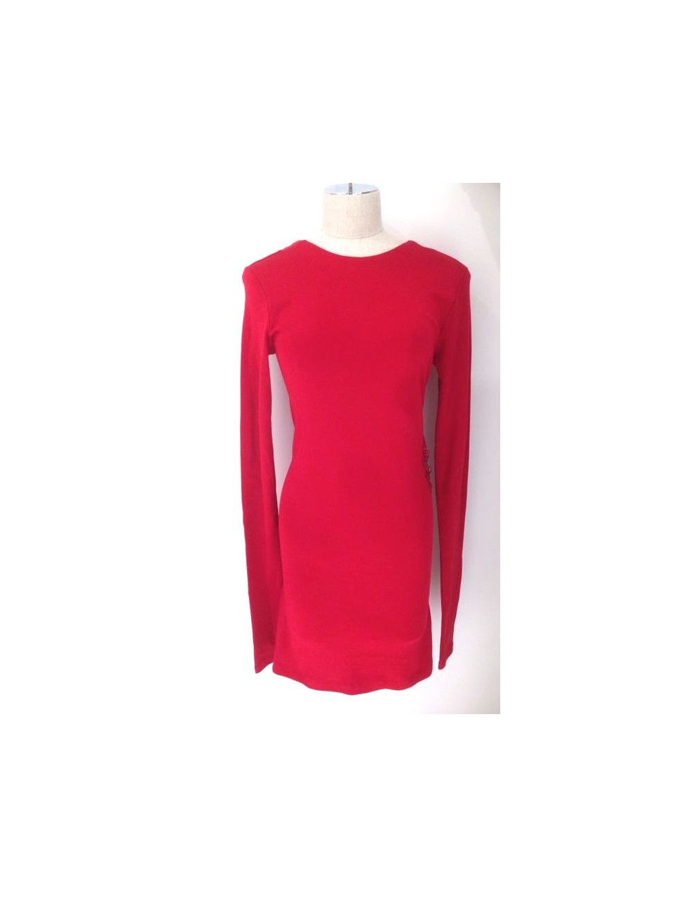 Dress BALMAIN red cotton jersey Halter, pearls and rhinestones