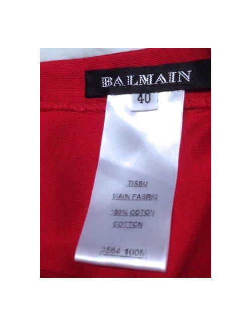 Robe BALMAIN dos nu en jersey coton rouge, perles et strass