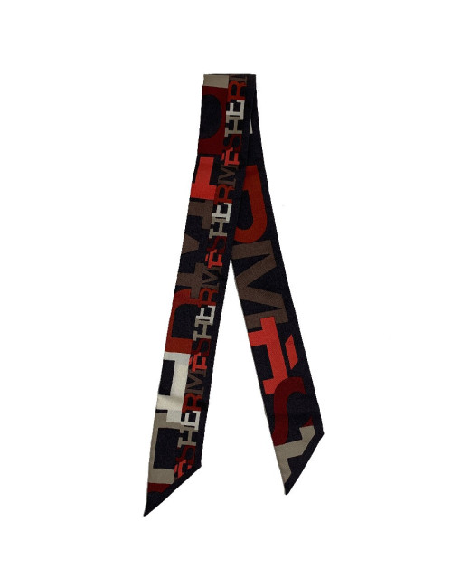 Foulard HERMES Twilly marron en soie