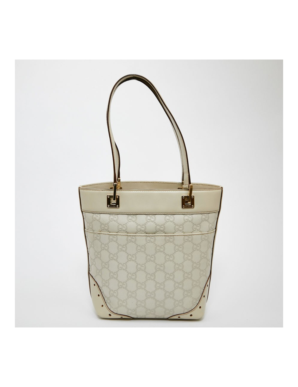 Sac seau GUCCI cuir embossé beige