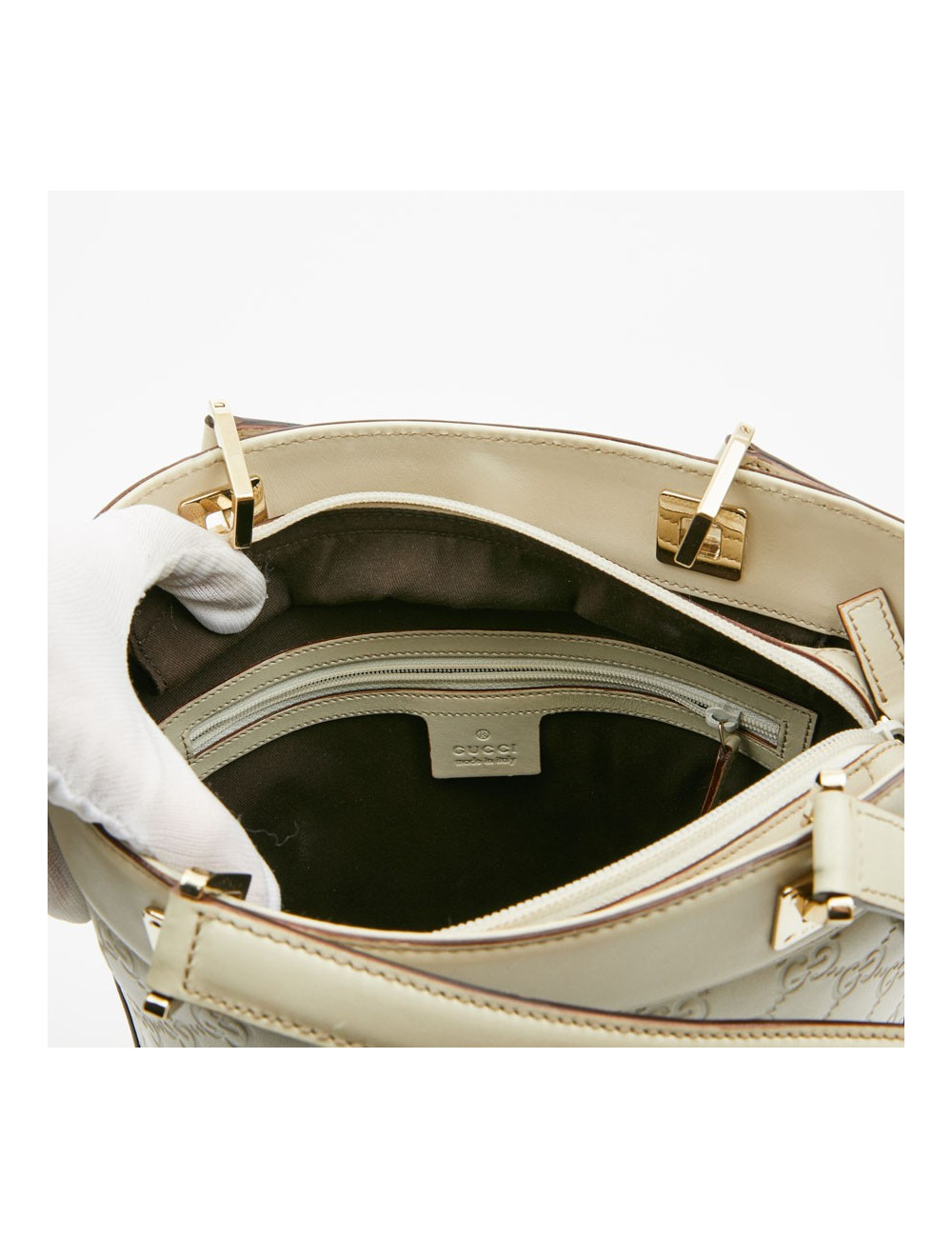 Sac seau GUCCI cuir embossé beige