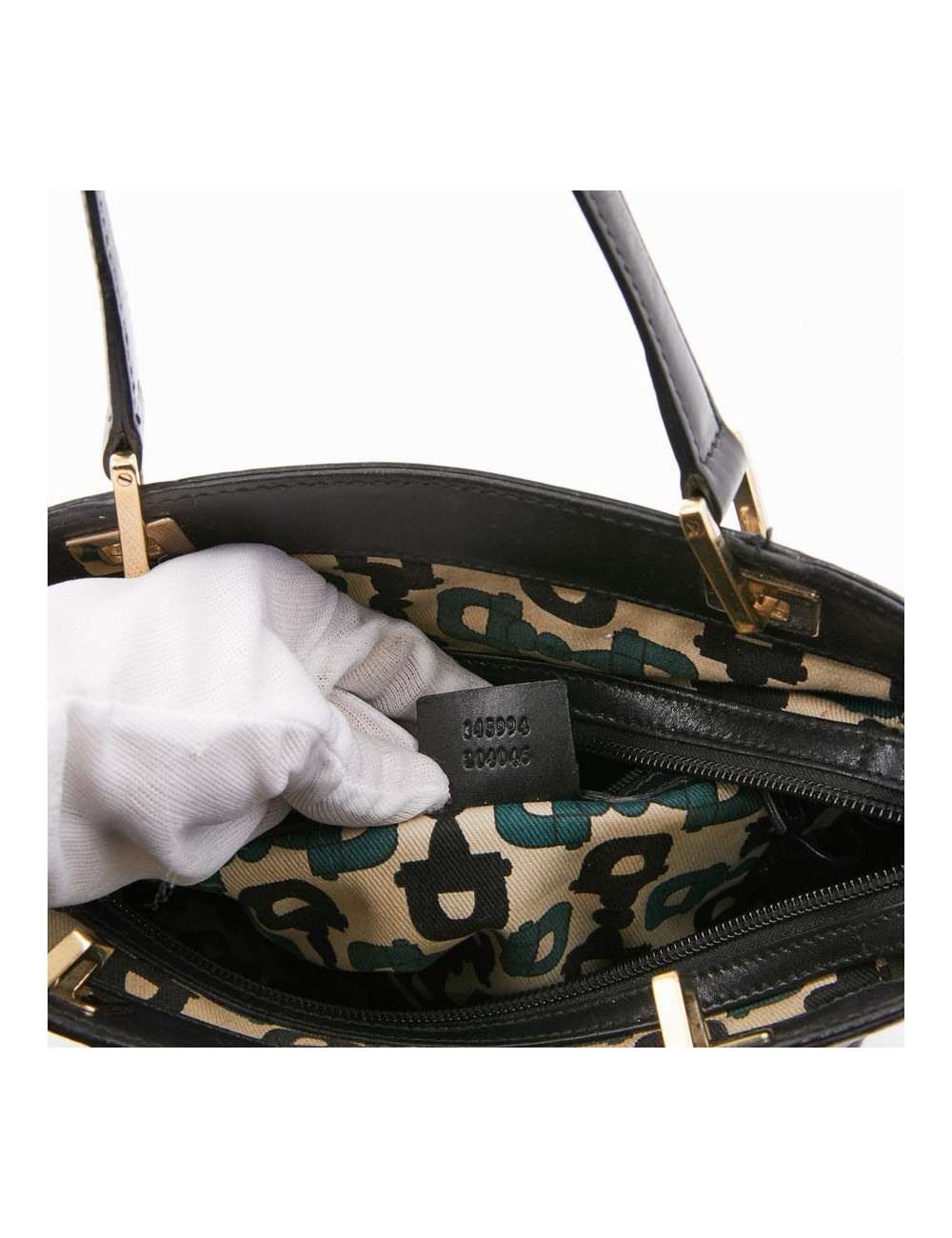 Sac seau GUCCI cuir noir et toile camouflage